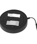 Pro-Grade Microscope LED Ring Light With 0-100% Dimming And Adapter, round black base with attached cord, top view