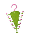 Vertical Closet Storage Hanger With Double Sided V Shaped Hook For Belts Scarves Hats And Ties Clears Daily Clutter On Tight Rods Hassle Free Snap On Setup in green with pink accents.