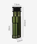 Premium Electric Coffee Grinder Featuring Game Changing Stepless Conical Burr Mill For Espresso And Pour Over Brewing Crafted With Reliable Stainless Steel Burrs And A Secure Magnetic Lid For Smooth Daily Grind Sessions, shown in green with dimensions.