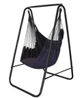 Hammock Chair Stand With Hanging Swing Chair Included for indoor outdoor use with grey cotton weave wrap and durable iron frame.