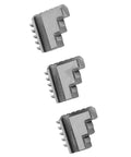 Bulletproof Three Piece Inside And Outside Jaw Chuck Set Featuring Self Centering Grip For Lathe Machining Precision Metalworking Tools showing three jaw pieces.