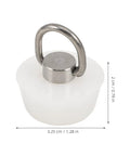 White Silicone Bathtub Drain Stopper with Ring for Kitchen Sinks, 3.25 cm wide, 2 cm tall, featuring a stainless steel ring.