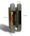 Top Notch Three Pack of Invisible Hydraulic Door Hinges Featuring 3D Adjustability, 5.7x1.2x7.7 inch sleek grey design.