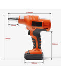 14.4V Cordless Rivet Gun With Rechargeable Lithium Battery Portable Electric Pull Riveter Tool, side view with dimensions shown.
