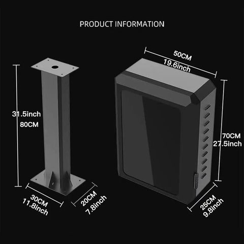 Heavy Duty Outdoor EV Charger Lock Box With Key, Badass Weatherproof IP65 Steel Enclosure To Shield Your Electric Vehicle From Elements, Lockdown Column Protector For Home Or Public Stations, Black 27.5 Inches dimensions diagram