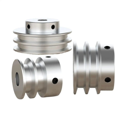 Pro Class Aluminum Double Groove Pulley Featuring 30mm Outside Diameter And 16mm Fixed Bore Built For Drilling Machines Compatible With 6mm Pu Round Belts Hella Durable And No Drama Setup shown from different angles.
