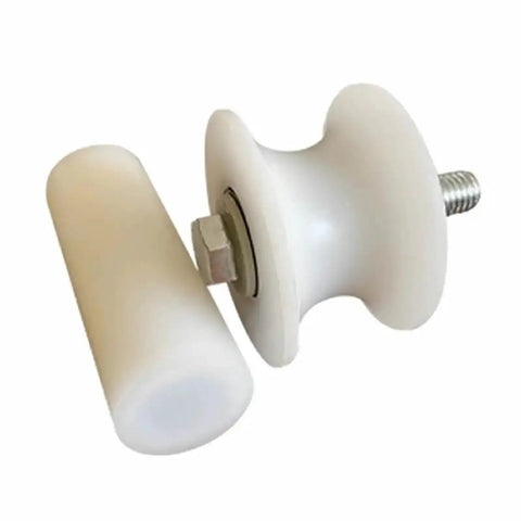 Hella Smooth U Groove Track Nylon Bearing Roller Guide Wheel For Sliding Doors Patio Windows And Hanging Cable Pulleys Featuring Rock Solid Casters And Zero Friction Movement In 50Mm 60Mm And 1Inch D70xW65 F showing white nylon roller with a hex nut.