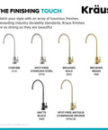 Array of Kraus faucet finishes including the Kitchen Water Filter Faucet In Brushed Gold Standalone Beverage Faucet For On Demand Clean Water With 100 Percent Lead-Free Brass Body And Rust-Resistant Finish Model FF-100BG.