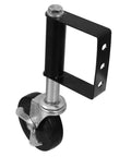 Kickass Durability Rock Solid Design Silent Gate Caster Wheel With Spring Support And Anti Vibration Cushioning angled view showing durable black wheel and metal bracket.