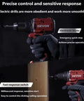 Boss Level 20V Brushless Cordless Drill Driver Delivering Killer 90Nm Torque And No Fuss Three Mode Settings For Every Nitty Gritty Wood Metal Hammer Drill Job held in gloved hand, showing electronic brake and sensitive response.