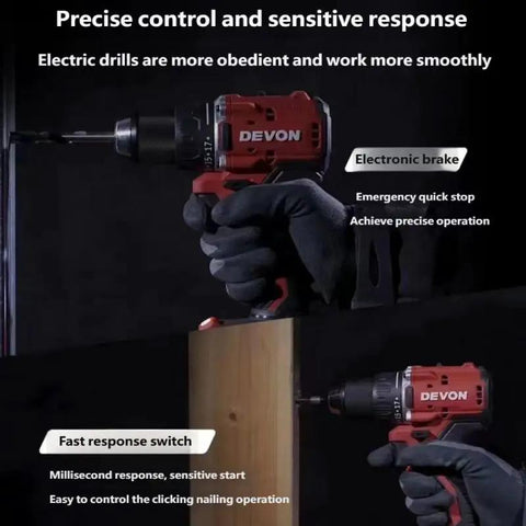 Boss Level 20V Brushless Cordless Drill Driver Delivering Killer 90Nm Torque And No Fuss Three Mode Settings For Every Nitty Gritty Wood Metal Hammer Drill Job held in gloved hand, showing electronic brake and sensitive response.