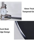 Kick Up Your Dining Game With This Premium Thirty Five Inch Black Tempered Glass Lazy Susan Turntable Featuring Feather Light Three Sixty Degree Spin For Casual Hosting Or Catering showing 10mm thick glass and duck beak edge design.