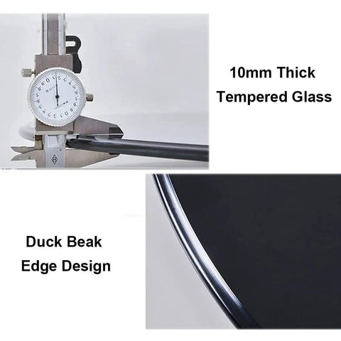 10mm Thick Tempered Glass Lazy Susan Turntable edge design, showcasing Duck Beak detail for sturdy serving experience.