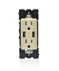 Front view of Renu USB Charger And Tamper-Resistant Duplex Outlet With Two Beefy USB Ports And Smart-Chip Charging in beige finish.