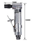 Heavy Hitter 90 Degree Angle Sander With 2000 RPM Variable Throttle And Inline Regulator Compact Pneumatic Mini Grinder side view with dimensions.