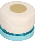 Turquoise magnetic craft hole punch, ideal for DIY projects with precise positioning guide and metal paper punch for round card edges.