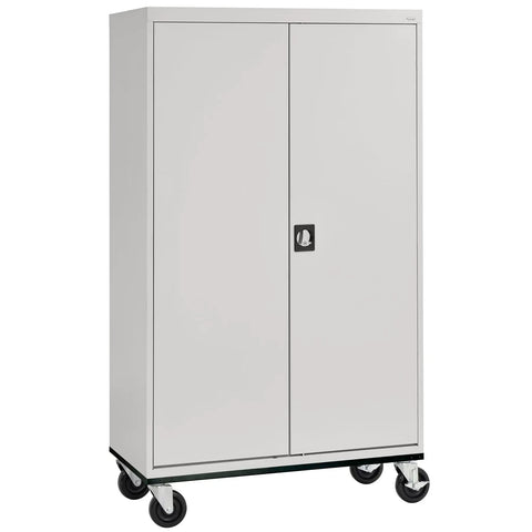 Badass Mobile Rolling Storage Cabinet With Adjustable Shelves And Heavy Duty Caster Wheels Lockable Gear Organizer For Garage Workshop Office Tools Equipment Dove Gray Rig front view on wheels