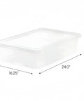 Heavy Duty Clear Plastic Storage Bins Are The Real Deal With Secure Snap Top Lid Stackable Under Bed Totes 28 Quart Low Profile storage container dimensions 24x16.25x6 inches.
