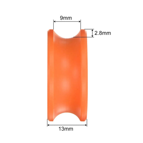 4 Pack U Groove Roller Wheels Delivering Slick Operation And Heavy Duty Steel Bearings 6X30X13MM Rugged Nylon V Track Pulleys For Sliding Doors Cabinets And Window Hardware Orange side view showing dimensions and design.