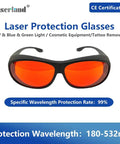 Badass Laser Safety Glasses Featuring Od6 Block Rate And Scratch Resistant Build To Lock Down Blue Violet And Green Laser Rays At Wavelength 405Nm 445Nm 450Nm And 532Nm For Serious Eye Protection That Hits Clean. Red tinted lenses with black frame provide laser protection from 180 to 532nm.