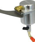 Large Body Air And Oil Separator Catch Can Kit For Ford Mustang GT 2015 To 2020, silver aluminum body with brass fittings.