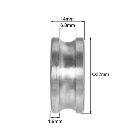 LFR5200-8 U Groove Track Roller Bearing Chrome Steel ID 32MM OD 14MM Thick precision roller side view showing dimensions.