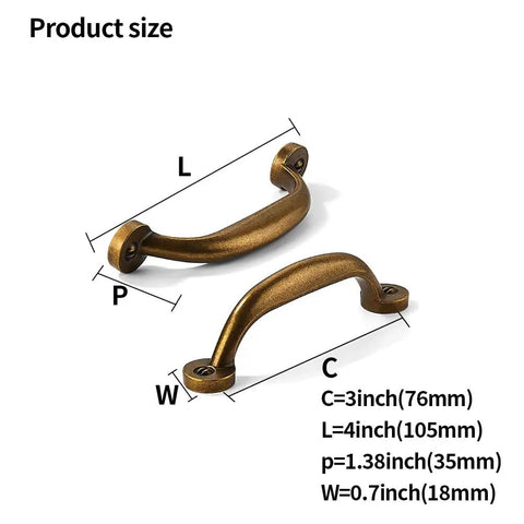 10 Pack 3 Inch Center To Center Antique Brass Vintage Cabinet Pulls Heavy Duty Solid Zinc Alloy Drawer Handles For Kitchen And Bathroom Vanity Old World Look Badass Style Upgrade dimensions with size labels.
