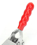 Push Pull Toggle Clamp With Stainless Steel Handle, red grip handle close-up, GH-36224 for quick, solid holding in tasks.