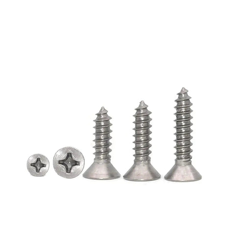 Top Shelf TA2 Pure Titanium Flat Head Countersunk Self Tapping Screws Pack Of Twenty ST5 X 12mm Phillips Drive, showing different screw sizes.