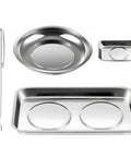 Magnetic Tray Set With Telescoping Magnet Pickup Tool 4 Piece Stainless Steel Round And Rectangular Trays For Screws Nuts Bolts