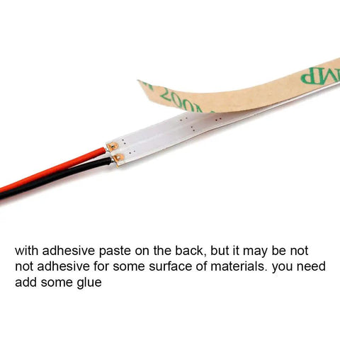 Remote Controlled LED Light Strip For RC Fixed Wing Airplanes And AR Wing Drones With Red And Green LEDs Transmitter Ready And Y Cable Included Dope For Model Cars Trucks And Crawlers, close-up of adhesive strip backing
