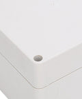 Close-up of IP65 Waterproof ABS Plastic Enclosure corner for Electronics, Outdoor Junction Box 120x120x90mm, Erosion-Resistant