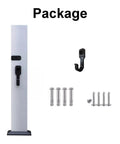 Heavy Duty Free Standing EV Charger Box Water Resistant Aluminum Alloy Cord Holder And Weather Proof Cover components including pole, hook, and screws.