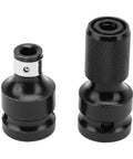 Hex Drive Quick Change Adapter For Impact Wrenches And Drills, Drill Chuck Converter, black steel socket adapters on white background