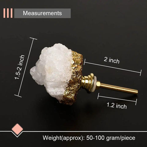 Set Of Natural White Quartz Geode Cabinet Knobs With Gold Plated Drawer Pulls Unique Irregular Crystal Stone Hardware 1.5-2 inch