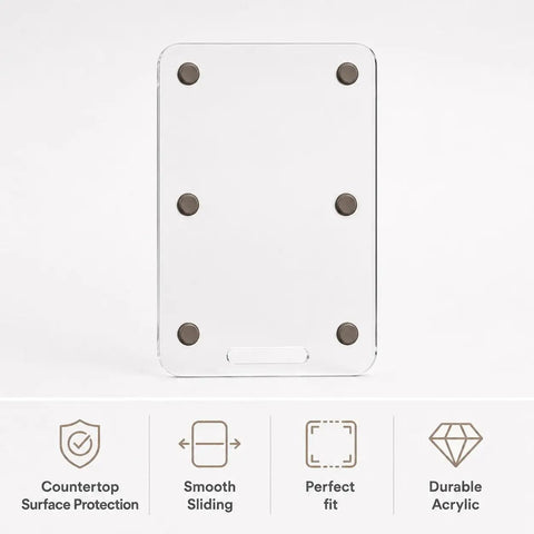Clear Acrylic Appliance Slide Rails Silent Glide Countertop Protectors, 11.8x17.7 in, with rubber feet for stability.