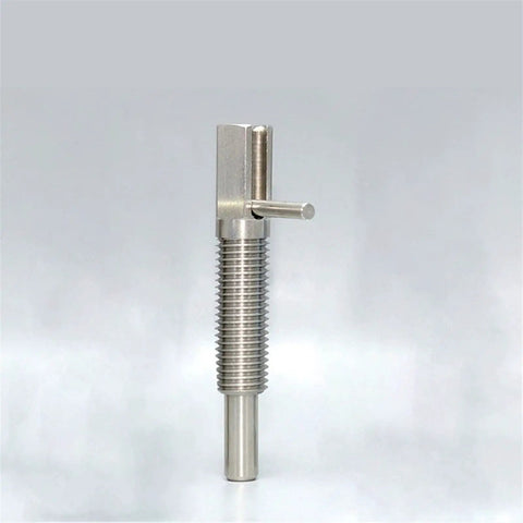 Heavy Duty Screw In Indexing Plunger With Rock Solid M12 Thread And Slick Pin Action For CNC clamping, silver metal finish.