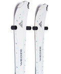 Heavy Duty Ski Wall Mount Storage Rack Eight Pack Edge Safe Vertical Hangers displaying white skis on black mounts.