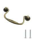 Set Of 10 Hella Sturdy Antique Bronze Cabinet Knobs And Bail Pulls With 3.1 Inch Hole Spacing Heavy Duty Zinc Alloy Construction Top Shelf Rustproof Kitchen Drawer Hardware bail pull with decorative ends and screws.