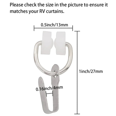 Hardcore White RV Curtain Carrier Hooks With Smooth As Butter Nylon Wheels Heavy Duty Replacement Track Sliders For Camper Van Interior Camping Gear Road Trip Ready Accessory Set No Sweat Setup with size dimensions.
