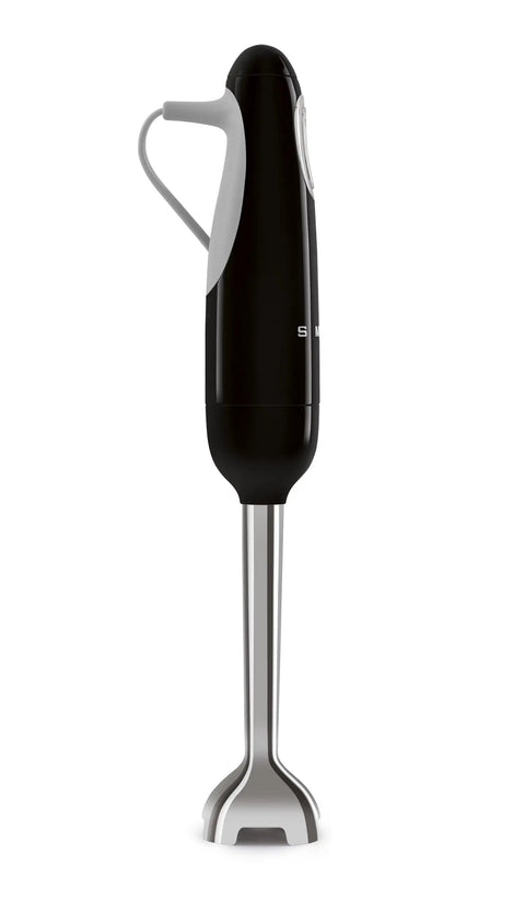 No Sweat Kitchen Immersion Blender With Five Variable Speeds And Instant Turbo Boost Button, black handheld design with stainless steel blade.