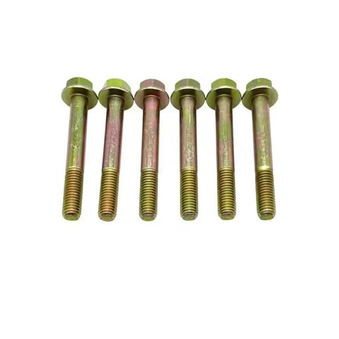 Superior Body Mount Bushing Bolt Kit With Slick Yellow Zinc Plating For Hard Core Suspension Overhaul and Zero Hassle Drop In Install on 1987 Through 2006 Jeep Wrangler Yj And Tj Platforms Resto Ready, showing six zinc-plated bolts.