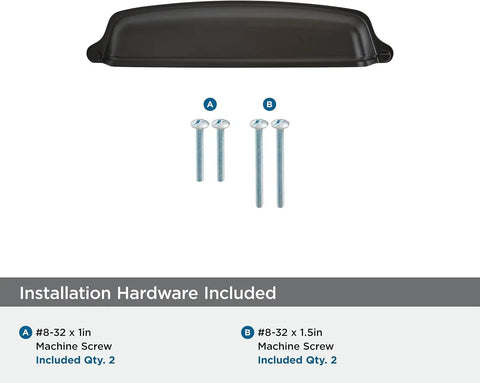 Top Shelf Matte Black Cup Pull Handle With No Hassle Mounting And Game Changing Grip For Smooth Kitchen Cabinet Refresh And Furniture Upgrade Featuring 5 16 Inch Center To Center Spacing with screws included.