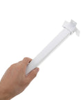 Four Pack Portable White Plastic Table Legs With Easy Install Adjustable Height Replacement Legs For Desks Workstations And Home Office Great For Small Spaces And Travel, hand holding leg.