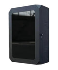 Heavy Duty Outdoor Electric Vehicle Charging Station Floor Stand in black with tempered glass front, suitable for outdoor use.
