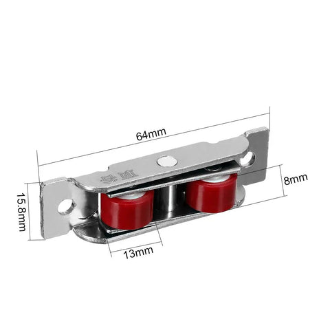 Top Shelf 4 Pack 13mm Double Wheel Pulleys For Smooth Sliding Doors And Windows Featuring Heavy Duty Stainless Steel Construction With Nylon Tracks For No Drama Cabinet Repairs, showing 13mm double wheel pulley with measurements.