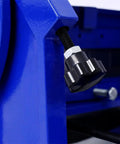 Close-up of clamp on Sheet Metal Brake 3 In 1 12 Inch Shear Press Brake And Roll Machine for home shop, cast iron frame visible