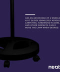6 Wheel Rolling Floor Stand For LED Desk Lamps And Magnifying Lamps With Clamp Portable Base showing caster wheel detail