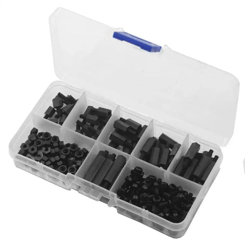 Solid M3 Nylon Standoff And Hex Spacer Assortment Kit Loaded With Matching Screws And Nuts For Fpv Racing Drone Frames PCB Electronics Project Gear Build Out 180 Pieces in storage box.