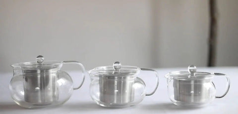 Three Kyoto 2-In-1 Tea Kettle And Tea Maker Glass Teapots with removable loose-leaf infuser, various sizes